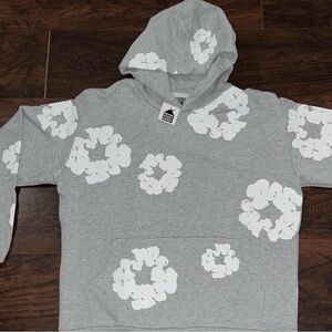 Gray Hoodie with White Floral Design
